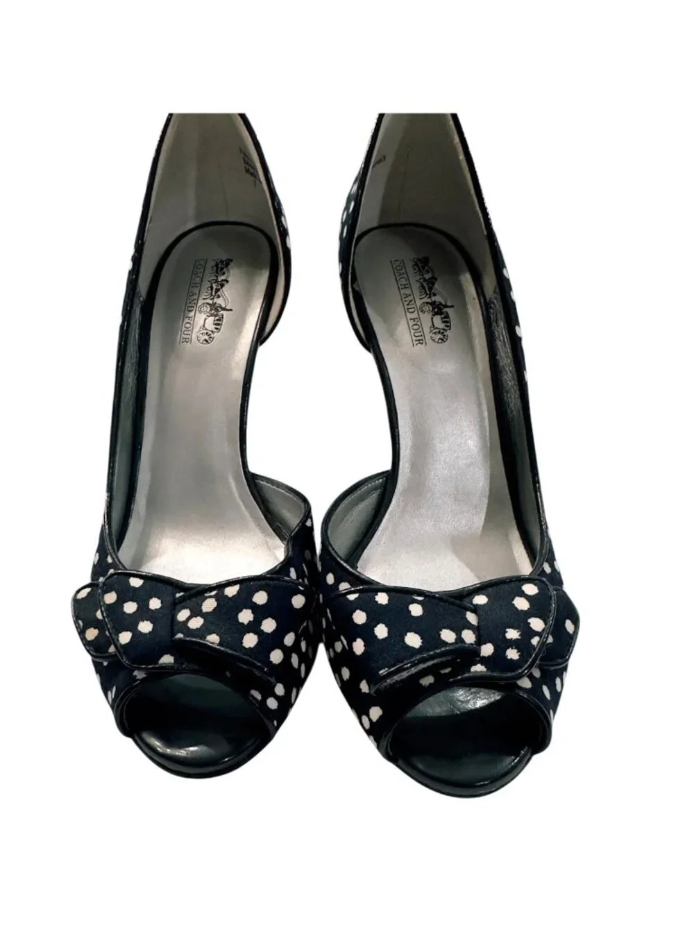 Coach and Four Women's Black White Polka Dot Peep Toe Heels Bow Size 7
